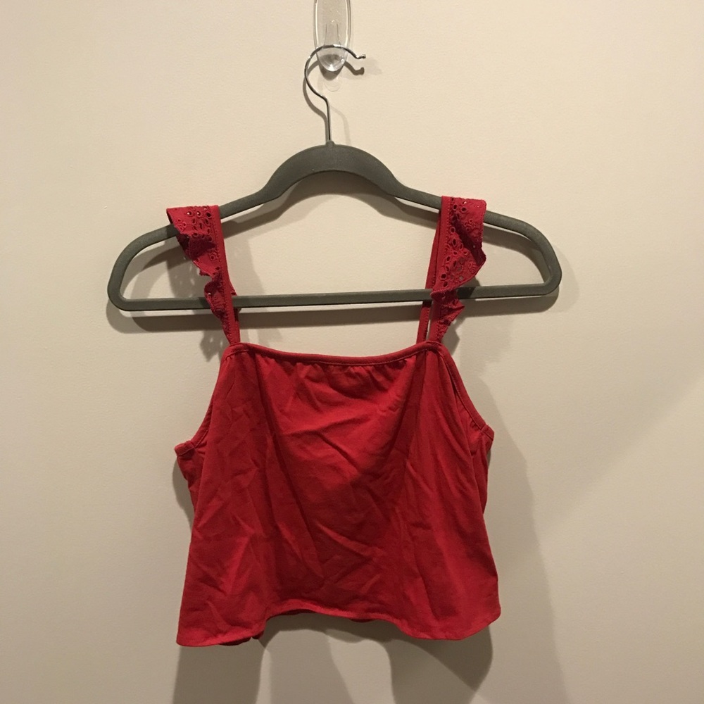 red cropped camisole with frills